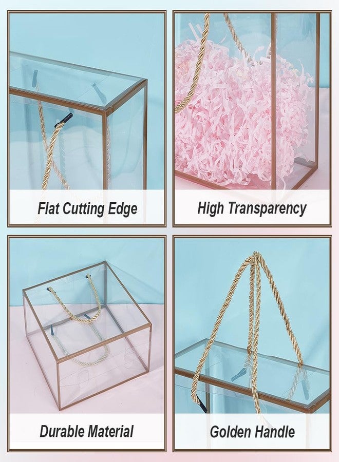 BENECREAT 10 Packs Clear PET Plastic Gift Box, 7.8x7.8x3.5 Inch Treat Gift Boxes with Gold Border and Handle, Favor Box with Cord for Mother's Day, Birthday Party, Wedding Favours - Image 4